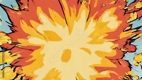 An abstract fiery explosion in vibrant yellow, orange, and red hues