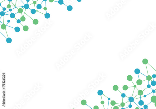Abstract Network of Blue and Green Connected Spheres.