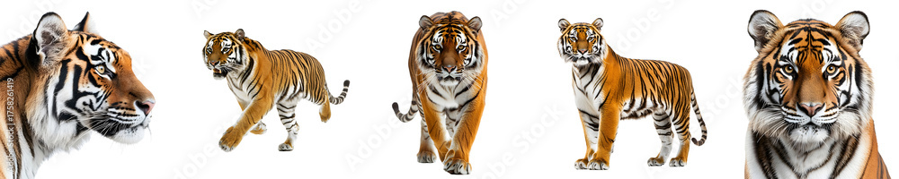 Obraz premium A set of tigers isolated on a transparent background PNG