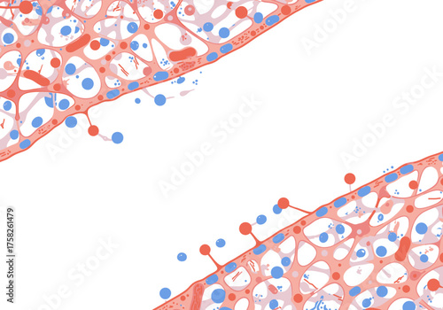 Abstract Cellular Structure with Red and Blue Elements Illustration.