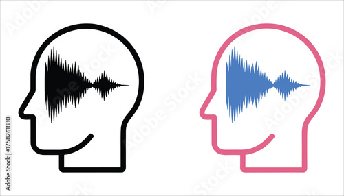 Black and Blue Human Head Icons with Sound Wave Visualizations profile audio