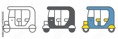 Tuk tuk icon, car and vehicle, rickshaw sign, vector graphics, a linear pattern on a white background. editable stroke