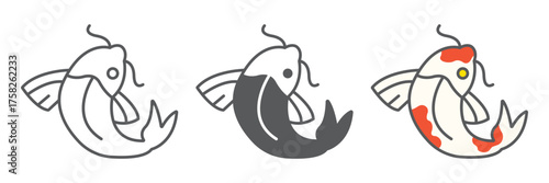 Koi carp icon, food and sea, koi fish sign, vector graphics, a linear pattern on a white background. editable stroke