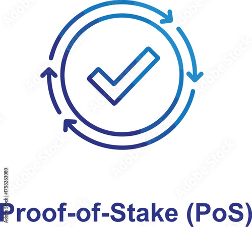 Proof-of-Stake (PoS) Concept Vector Icon with Check Mark and Rotating Arrows for Blockchain Validation