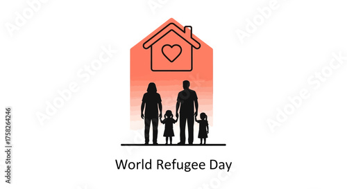 World Refugee Day Family Silhouette with a Home Icon