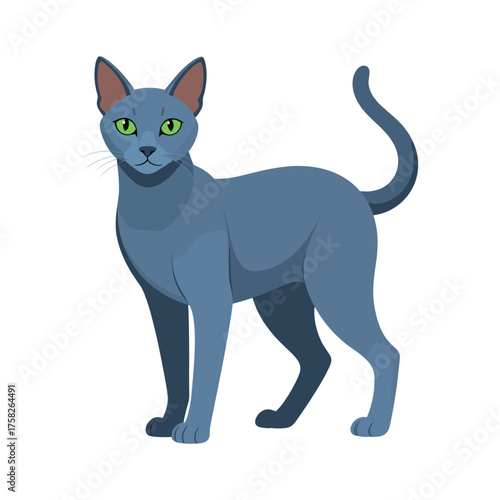 Elegant Blue Cat with Green Eyes Standing Alertly
