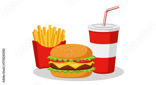 Fast food a burger fries and a soda