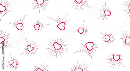 A cheerful pattern of pink hearts with radiating lines symbolizing celebration and joy.