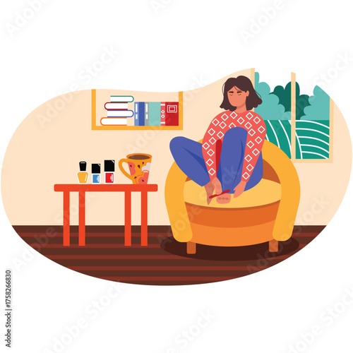 Woman make pedicure and manicure procedure vector