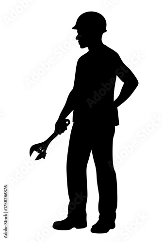 Worker Silhouette of a construction worker holding tool showing effort and industry.