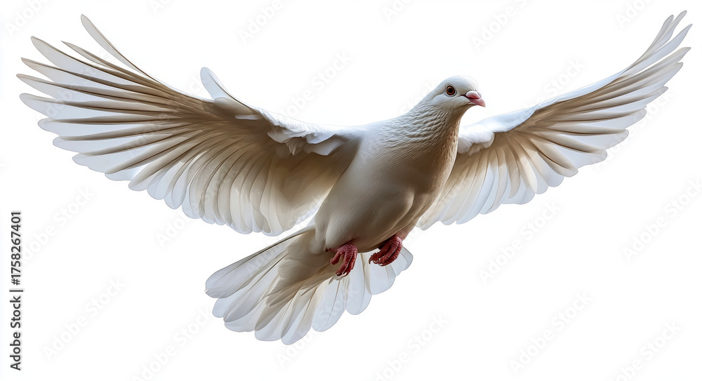 Naklejka premium white dove flying with its wings fully spread, isolated against a transparent background