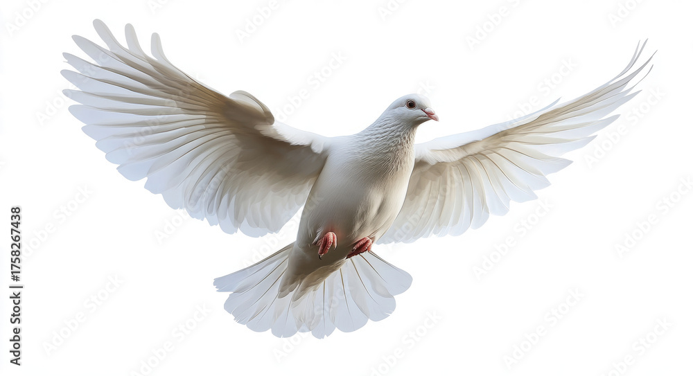 Naklejka premium white dove flying with its wings fully spread, isolated against a transparent background