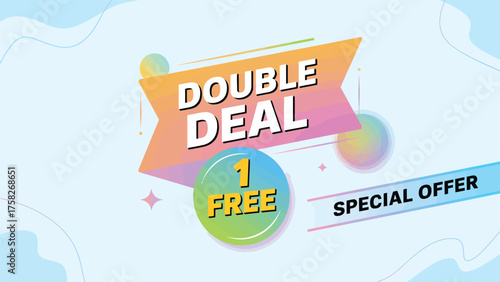 Amazing double deal special offer one free item banner for promotional marketing