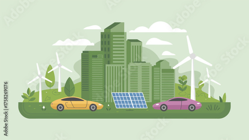Embrace green energy solutions with sustainable cars and renewable city skyline