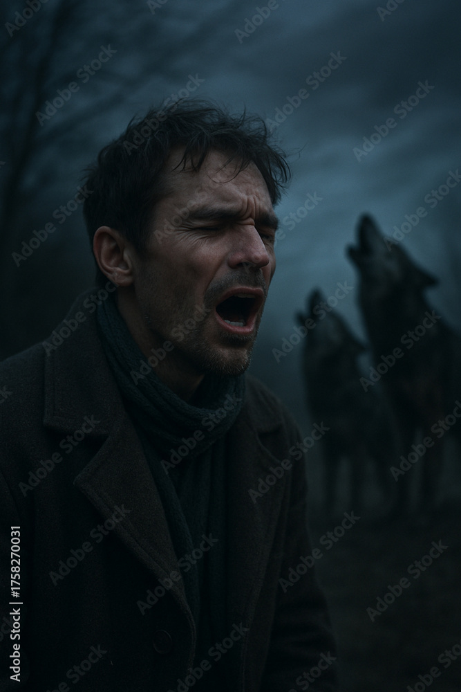 Fototapeta premium a man howls with the wolves