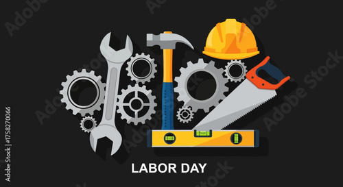 A Dynamic Collection of Essential Industrial Tools and Protective Gear Symbolizing Hard Work, Dedication, and the Spirit of Labor Day