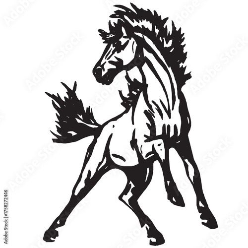 Wild horse vector drawing in monochrome style symbolizing strength freedom and motion
