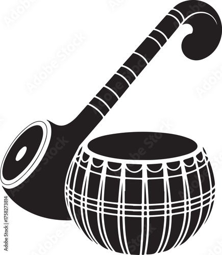 black silhouette of dhol on white background, vector