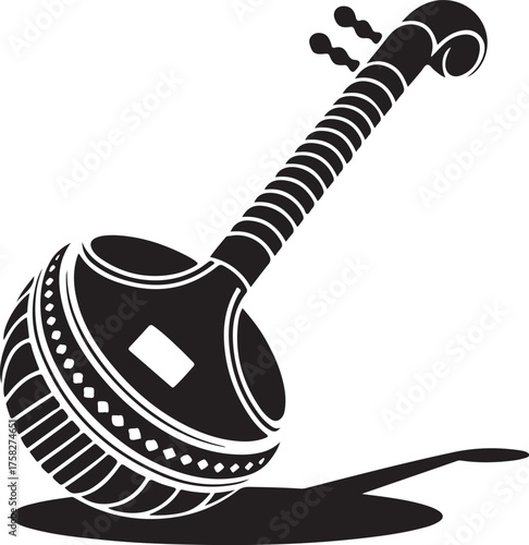  black silhouette of dhol on white background, vector