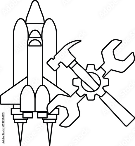 black and white space shuttle tools clip art preview