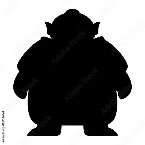 Silhouette of a chubby creature with a topknot and unique features standing