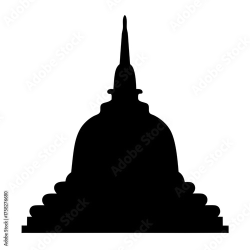 Silhouette of a Buddhist temple or stupa against white backdrop design