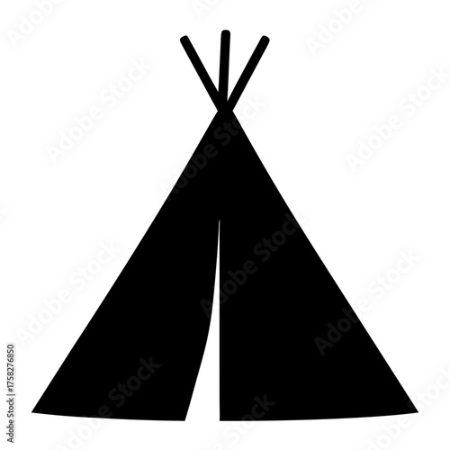 Simple black silhouette of a teepee against a white background image