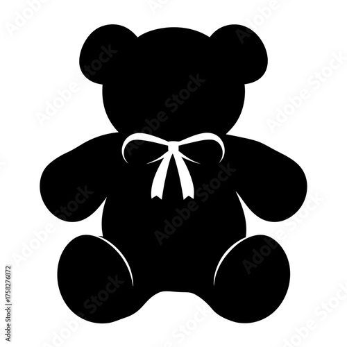 Teddy Bear Silhouette with Bow Tie, Classic Children's Toy Illustration