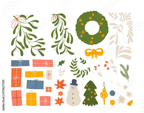 Abstract, modern winter holiday elements set to combine Christmas posters and greeting cards