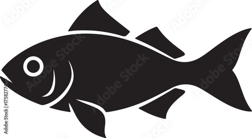 Black silhouette of a fish with fins and tail on a white background seafood aquatic also transparent background