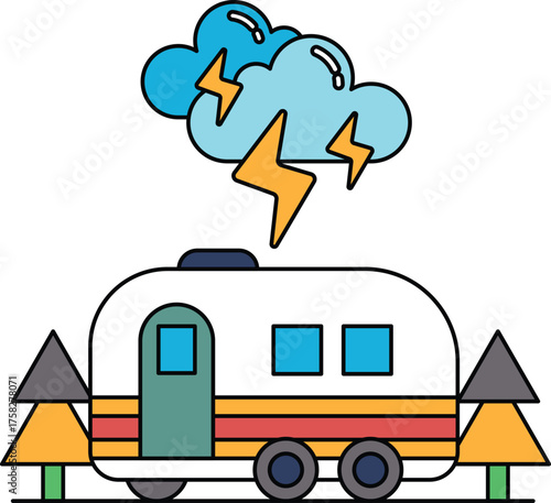 A black and white drawing of a trailer with a lightning bolt on it