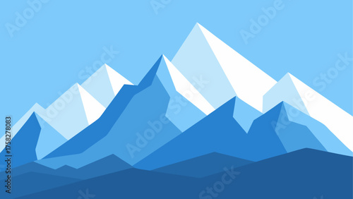 Abstract geometric mountain landscape in shades of blue