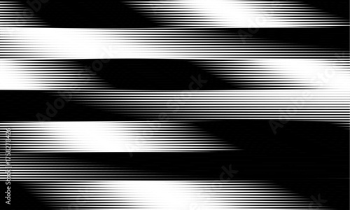 Black and white striped halftone gradient. Fading linear gradation background. Repeating strip pattern backdrop. Parallel lines wallpaper for overlay, print