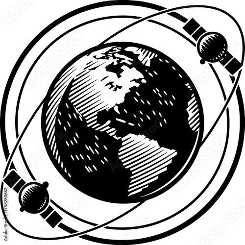 Global Network: An artistic representation showcases the interconnectedness of Earth and technology. Satellites orbit our planet, representing communication, exploration.