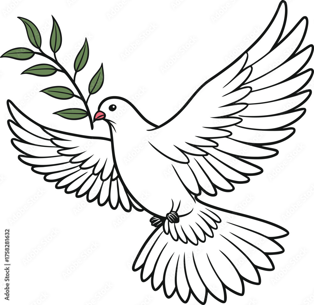 Fototapeta premium Symbol of peace a white dove soaring gracefully with an olive branch in its beak
