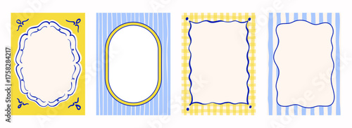 Vintage doodle hand drawn whimsical frames. Party invitation, poster, card. Retro vector illustration for menu, border in minimal design.