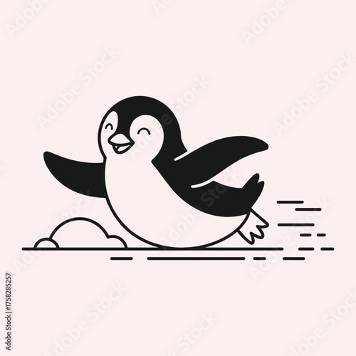 Happy cartoon penguin with wings spread flying over ice floes vector