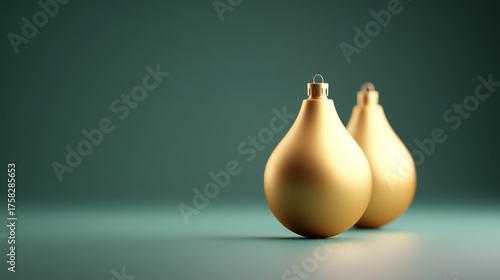  Minimalist golden Christmas ornaments, elegant gold on a deep teal background, for holiday decoration and celebration