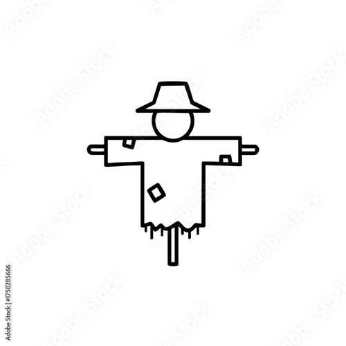 Scarecrow vector, rustic autumn decor with straw man outline and spooky rural mood, perfect for harvest illustration, field design, or seasonal decoration concept.