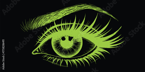 Green Eye Sketch Illustration Eyelash Art Close up Graphic Design Beauty Concept Ophthalmology Vision Surreal Digital