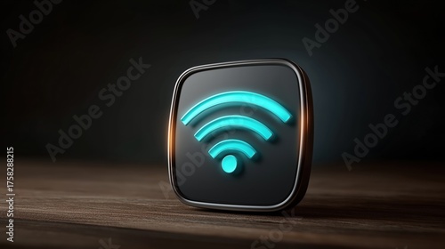 Wi Fi signal icon glowing 3D badge digital communication and wir