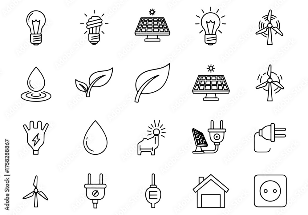Fototapeta premium Vector art of hand drawn doodle set of ecology and green energy elements vector illustration