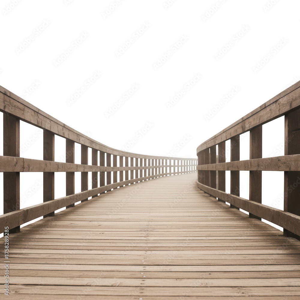 Obraz premium Wooden bridge perspective view isolated on transparent background leading to nowhere