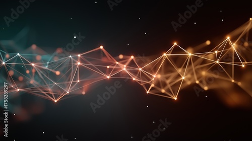 Glowing polygon network wave data connections neural technology
