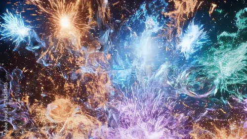 Abstract colorful cosmic burst, explosion, energy with light and textures