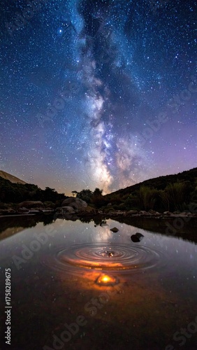 Milky Way Galaxy Reflecting in Calm Night Sky Over Still Water