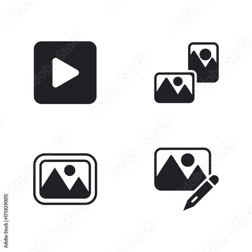 Media Player and Image Editing Tool Solid Icon Set