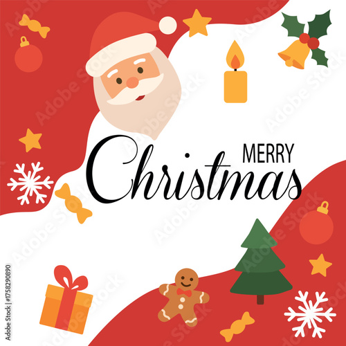 merry christmas and happy new year greeting card with snowman and christmas tree. vector illustration.