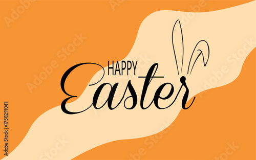 cute happy easter card. cartoon illustration with rabbit and flowers.