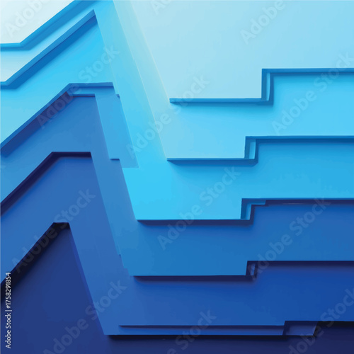 Layered geometric shapes in shades of blue creating a stepped pattern Keywords: abstract, geometric, shapes